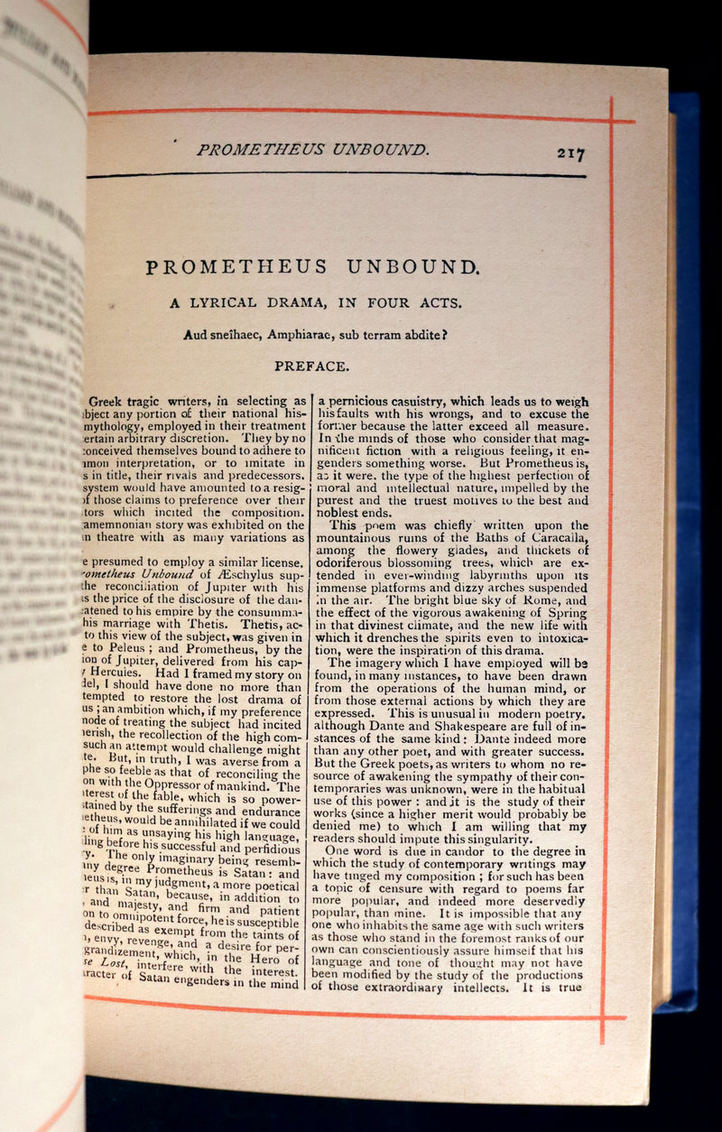 1885 Rare Victorian Book - Poetical Works of Percy Bysshe Shelley, English Romantic Poet.