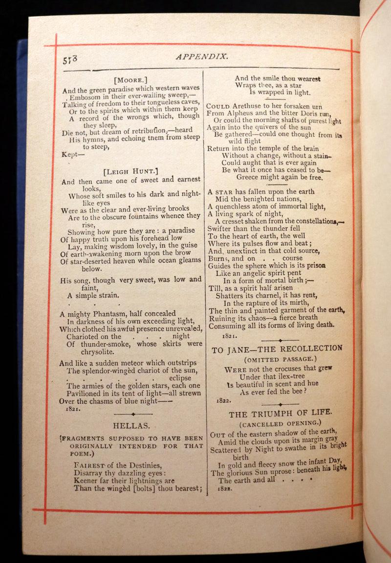 1885 Rare Victorian Book - Poetical Works of Percy Bysshe Shelley, English Romantic Poet.