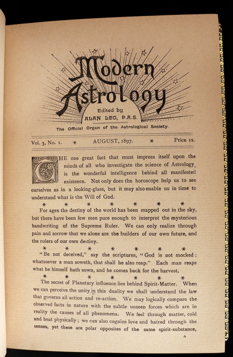 1897 Scarce Book bound by Zaehnsdorf for Asprey - MODERN ASTROLOGY - The Astrologers' Magazine by Alan Leo. Copy of Governor Charles Edison.