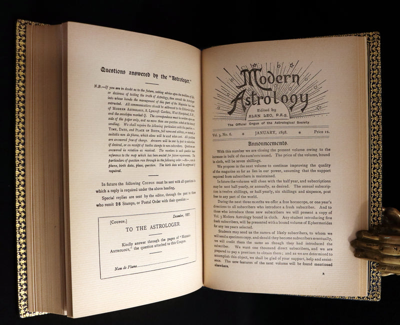 1897 Scarce Book bound by Zaehnsdorf for Asprey - MODERN ASTROLOGY - The Astrologers' Magazine by Alan Leo. Copy of Governor Charles Edison.