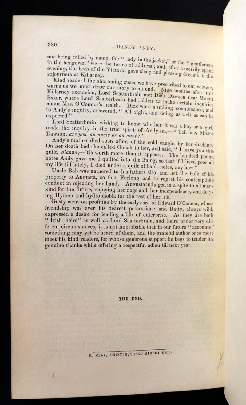 1842 1stED in a Beautiful Riviere Binding - Handy Andy, A Tale Of Irish Life written and illustrated by Samuel Lover.