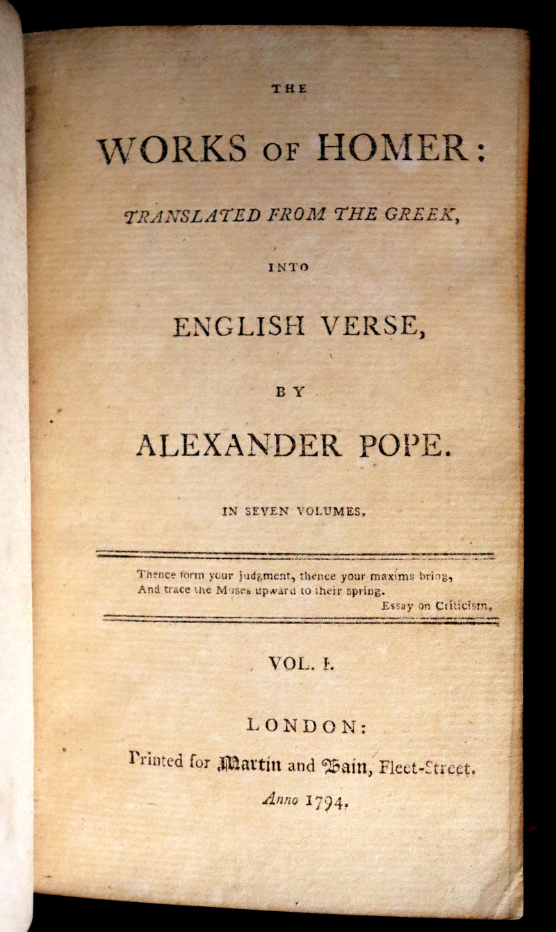 1794 Scarce Complete Book Set - The ODYSSEY, The ILIAD & Battle of the Frogs and Mice by HOMER. Illustrated + Map.