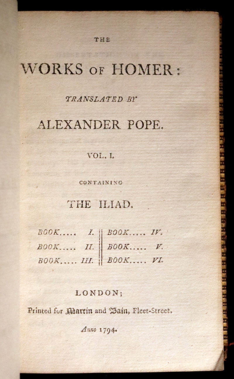 1794 Scarce Complete Book Set - The ODYSSEY, The ILIAD & Battle of the Frogs and Mice by HOMER. Illustrated + Map.