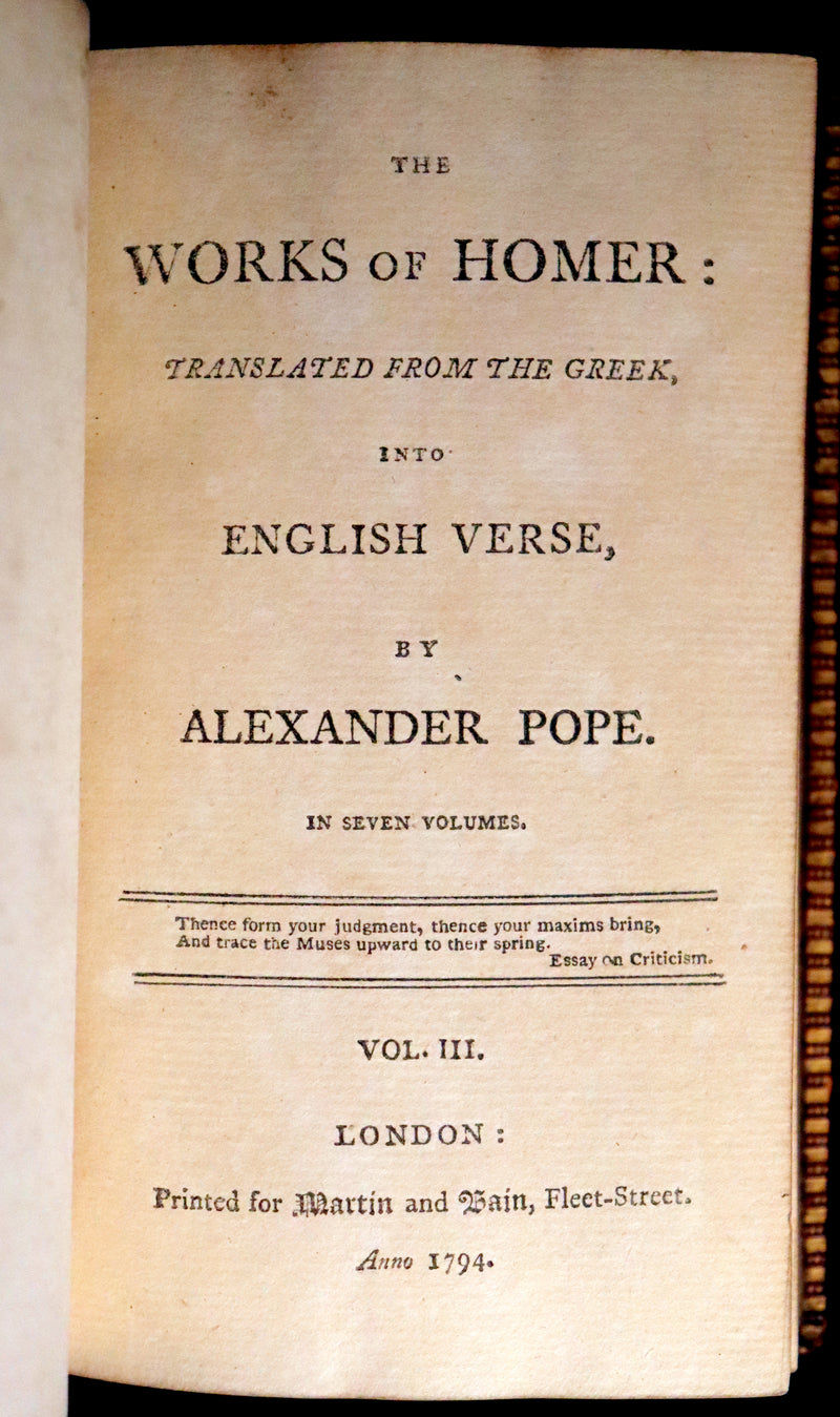 1794 Scarce Complete Book Set - The ODYSSEY, The ILIAD & Battle of the Frogs and Mice by HOMER. Illustrated + Map.