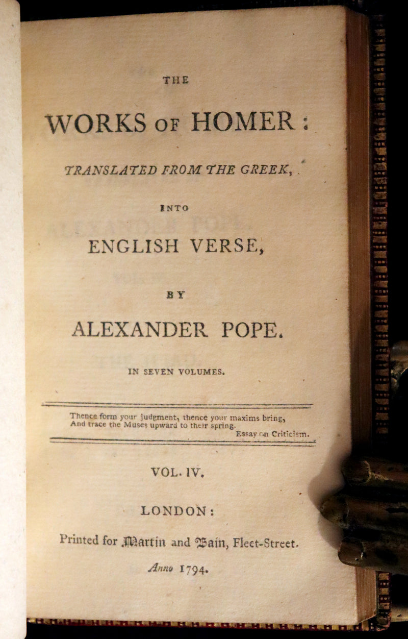 1794 Scarce Complete Book Set - The ODYSSEY, The ILIAD & Battle of the Frogs and Mice by HOMER. Illustrated + Map.