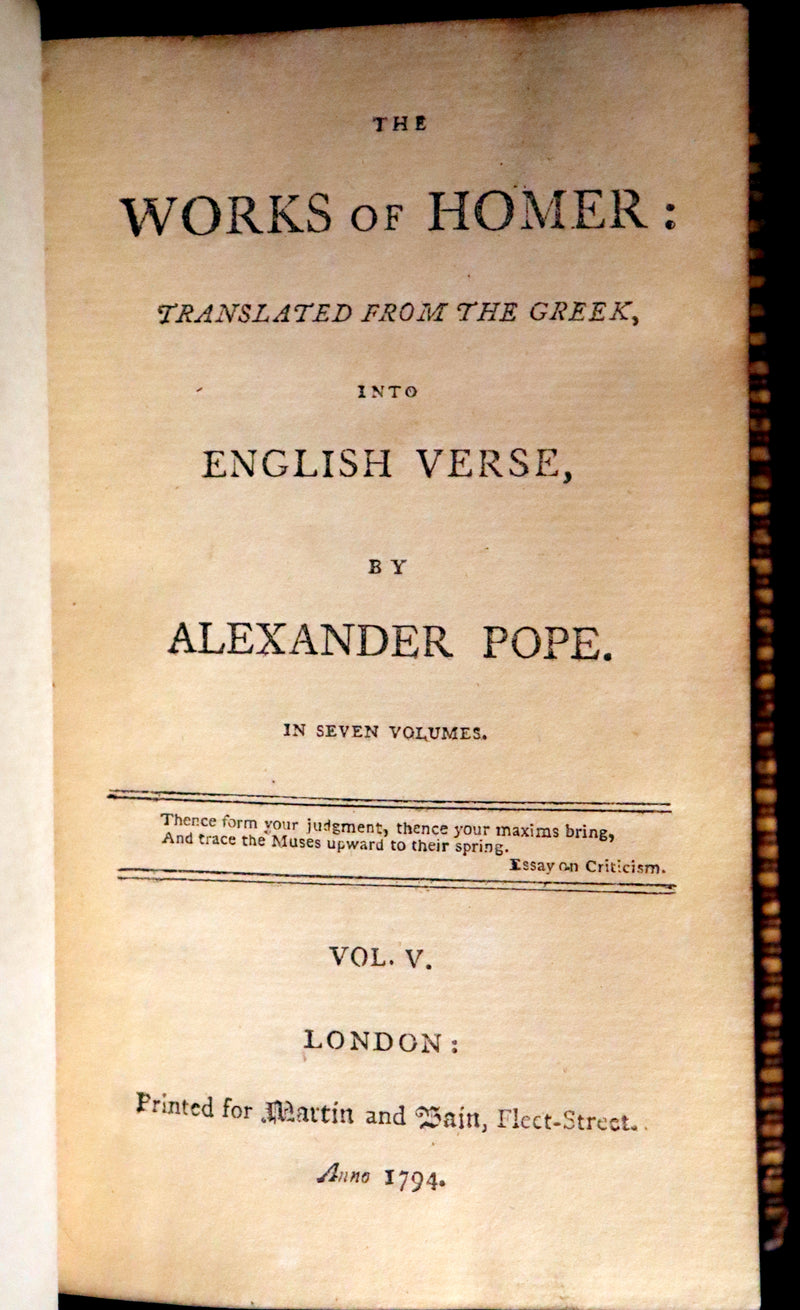 1794 Scarce Complete Book Set - The ODYSSEY, The ILIAD & Battle of the Frogs and Mice by HOMER. Illustrated + Map.
