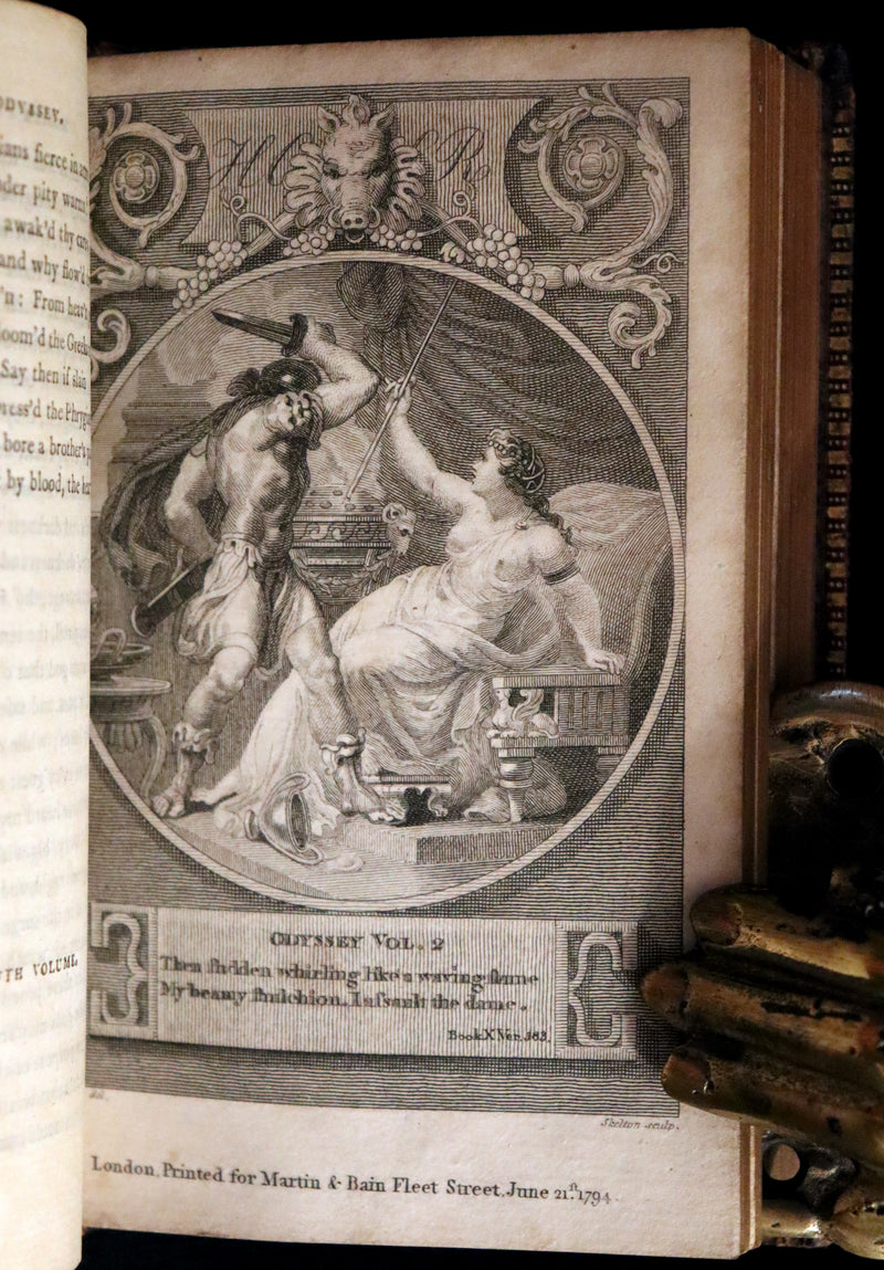 1794 Scarce Complete Book Set - The ODYSSEY, The ILIAD & Battle of the Frogs and Mice by HOMER. Illustrated + Map.
