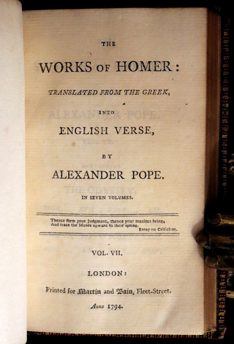 1794 Scarce Complete Book Set - The ODYSSEY, The ILIAD & Battle of the Frogs and Mice by HOMER. Illustrated + Map.