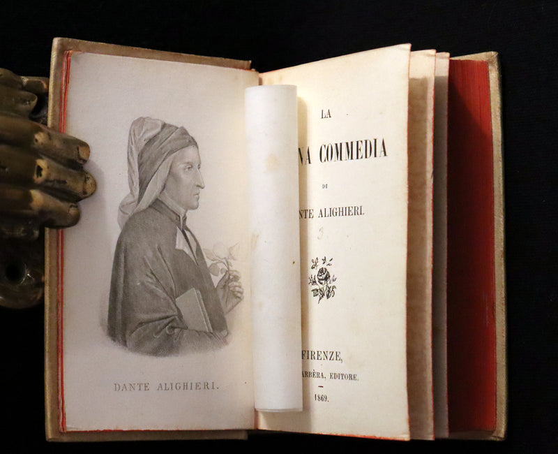 1869 Rare Italian Vellum Book - La Divina Commedia di DANTE ALIGHIERI - Divine Comedy.