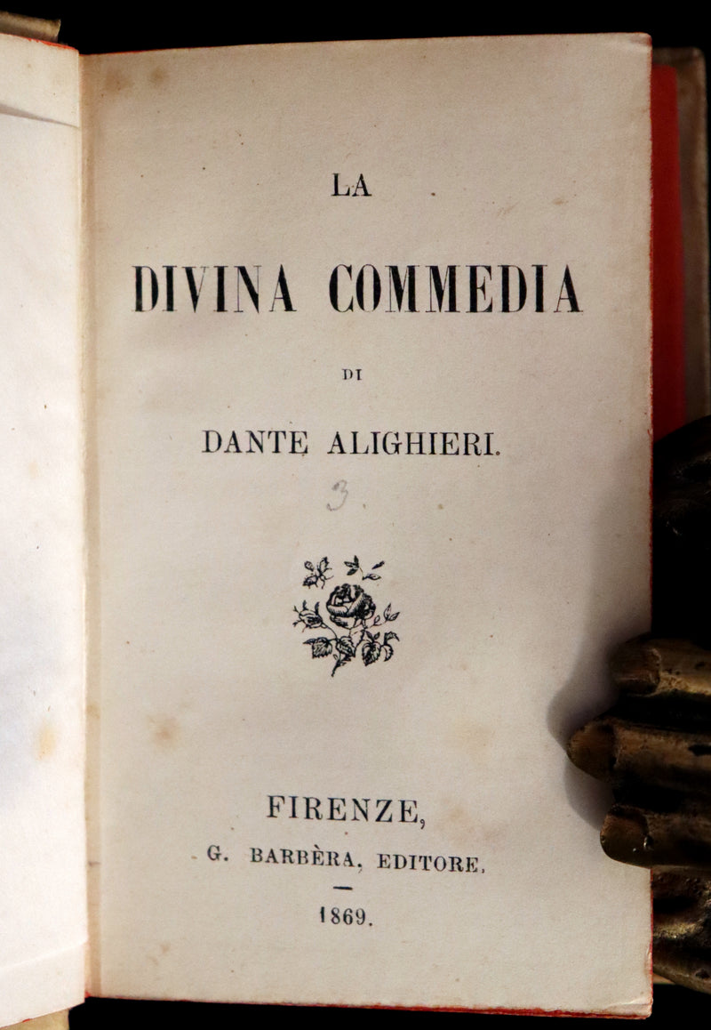 1869 Rare Italian Vellum Book - La Divina Commedia di DANTE ALIGHIERI - Divine Comedy.
