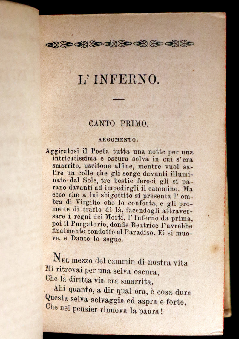 1869 Rare Italian Vellum Book - La Divina Commedia di DANTE ALIGHIERI - Divine Comedy.