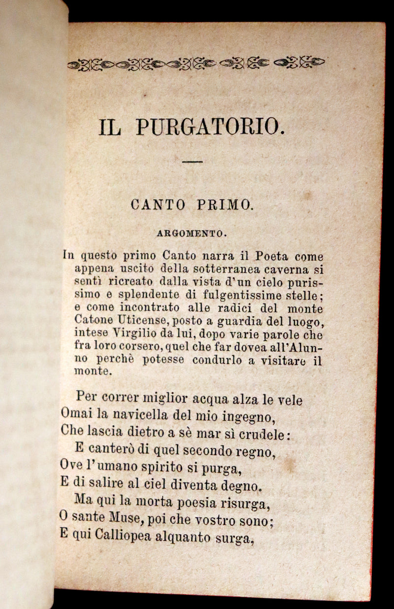 1869 Rare Italian Vellum Book - La Divina Commedia di DANTE ALIGHIERI - Divine Comedy.