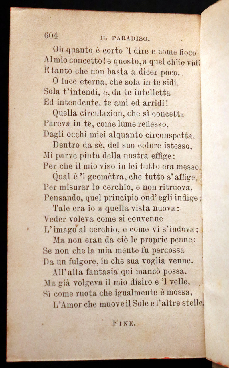 1869 Rare Italian Vellum Book - La Divina Commedia di DANTE ALIGHIERI - Divine Comedy.