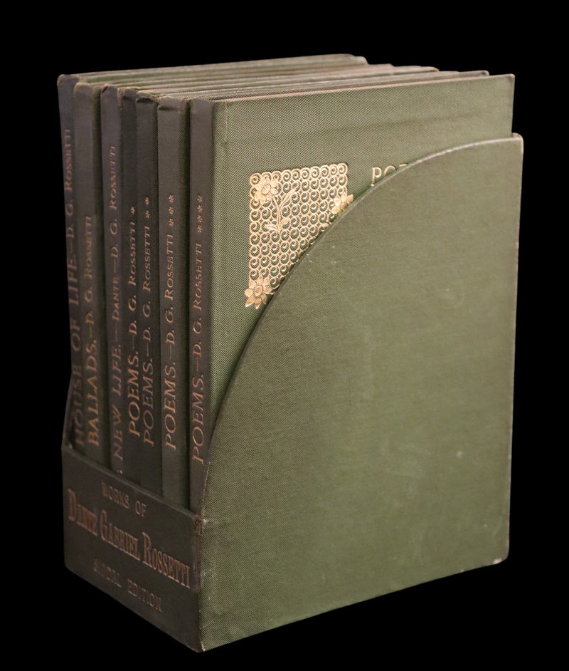 1898 Scarce Pre-Raphaelite Book set - Works of Dante Gabriel Rossetti - Siddal Edition with Bookcase.
