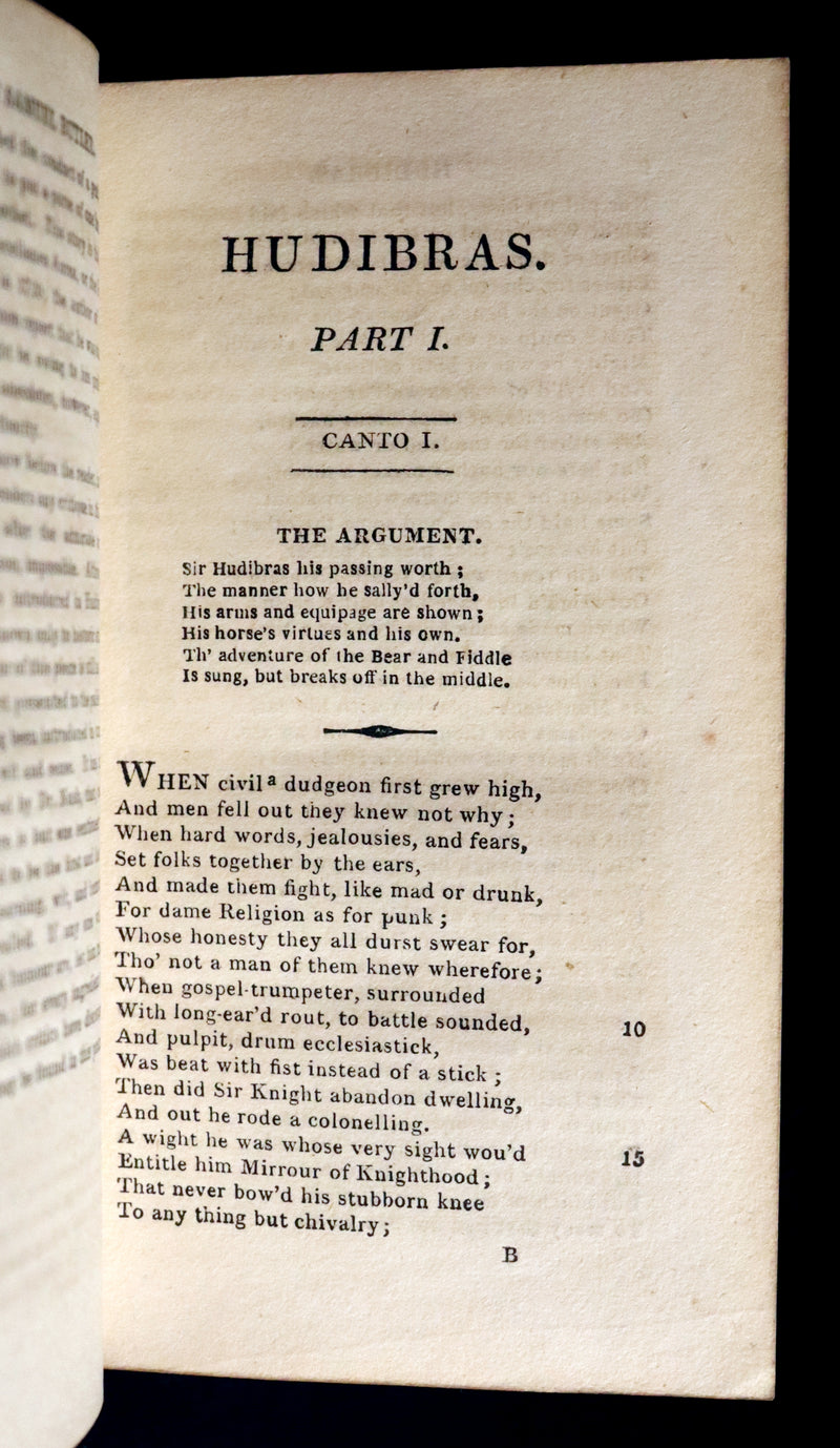 1817 Rare Knightly Adventures Book - HUDIBRAS, in Three Parts, written in the Time of the Late Wars by Samuel Butler.