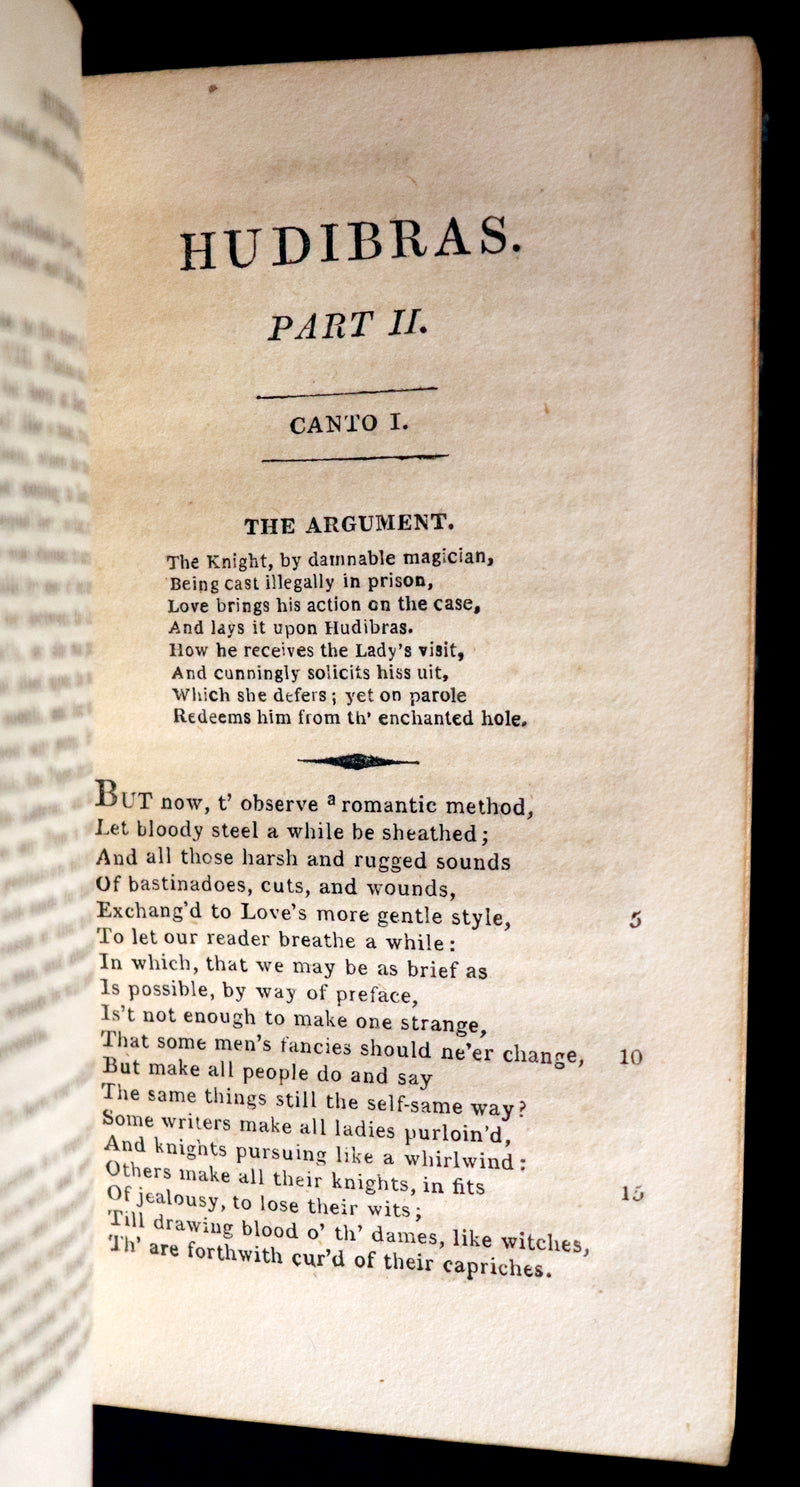 1817 Rare Knightly Adventures Book - HUDIBRAS, in Three Parts, written in the Time of the Late Wars by Samuel Butler.