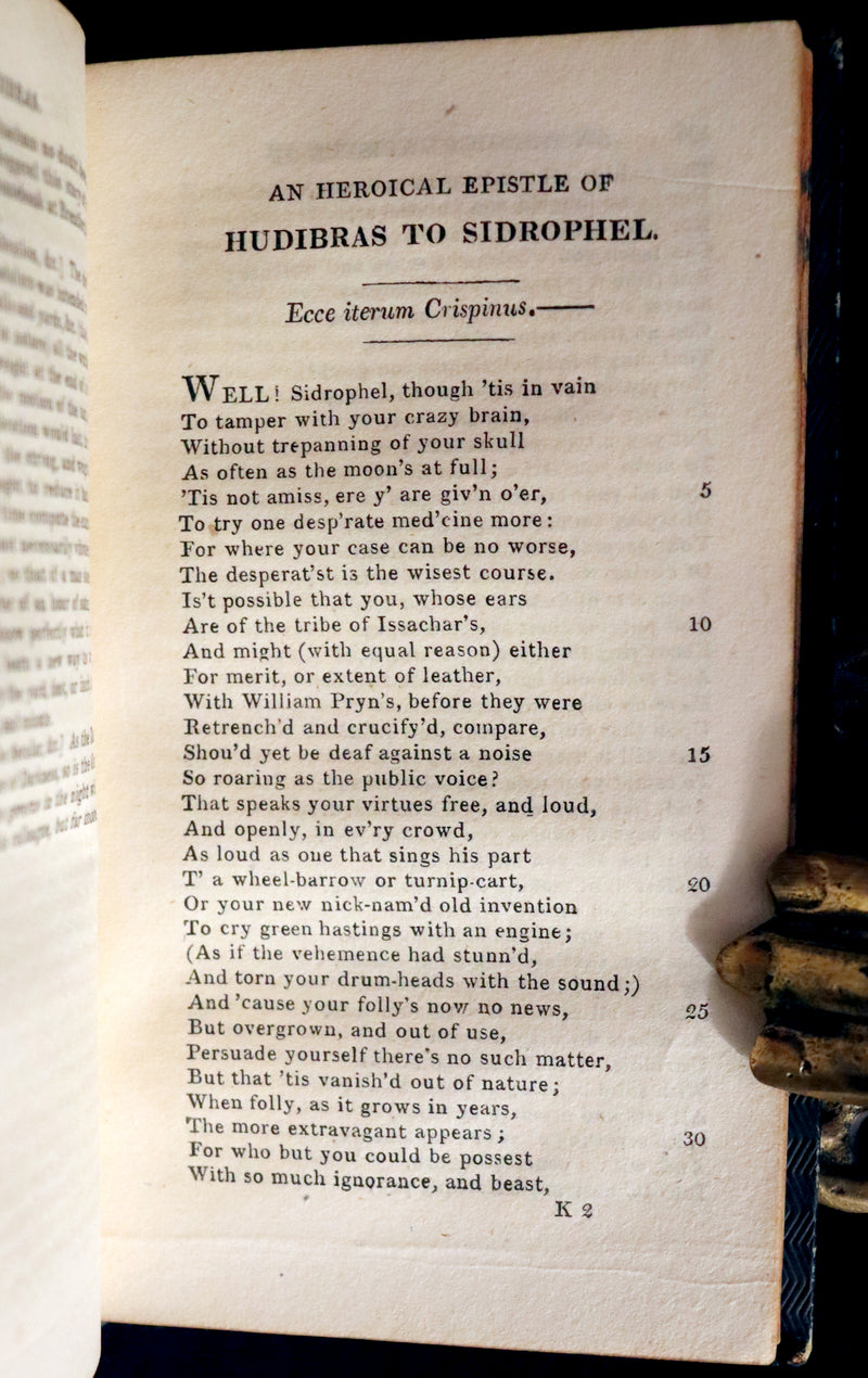 1817 Rare Knightly Adventures Book - HUDIBRAS, in Three Parts, written in the Time of the Late Wars by Samuel Butler.