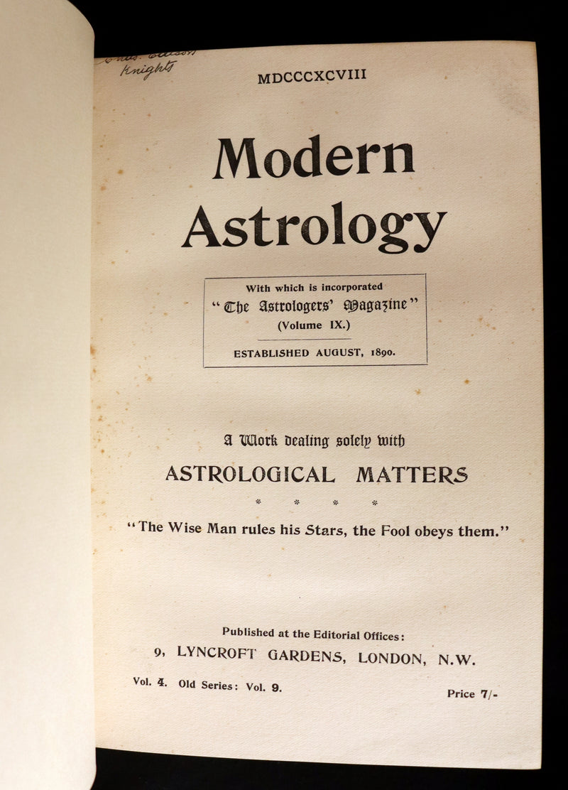 1898 Scarce Book bound by Zaehnsdorf for Asprey - MODERN ASTROLOGY - The Astrologers' Magazine by Alan Leo. Copy of Governor Charles Edison.
