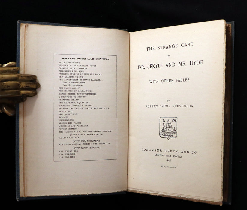 1896 Rare Book - The Strange Case of Dr Jekyll and Mr Hyde with Other Fables by Stevenson.