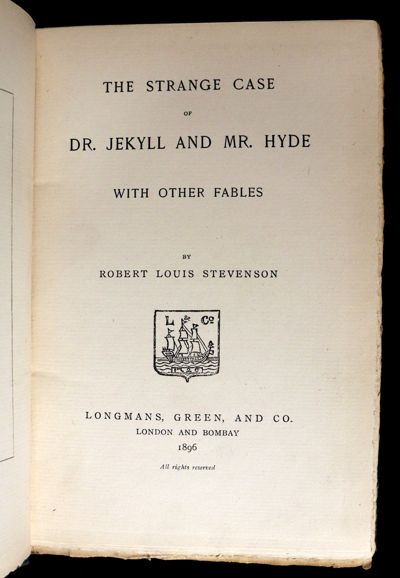 1896 Rare Book - The Strange Case of Dr Jekyll and Mr Hyde with Other Fables by Stevenson.