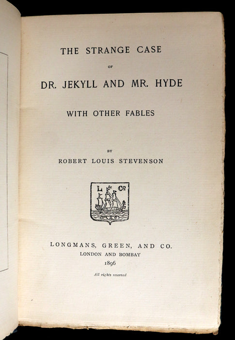 1896 Rare Book - The Strange Case of Dr Jekyll and Mr Hyde with Other Fables by Stevenson.