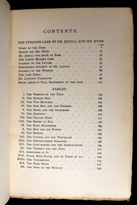 1896 Rare Book - The Strange Case of Dr Jekyll and Mr Hyde with Other Fables by Stevenson.