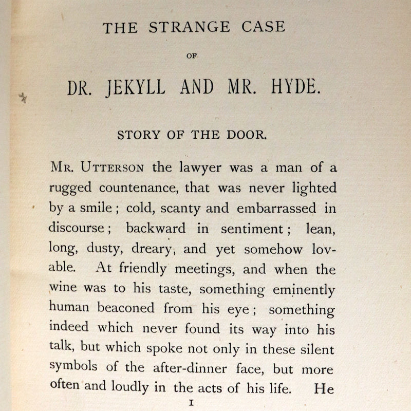 1896 Rare Book - The Strange Case of Dr Jekyll and Mr Hyde with Other Fables by Stevenson.
