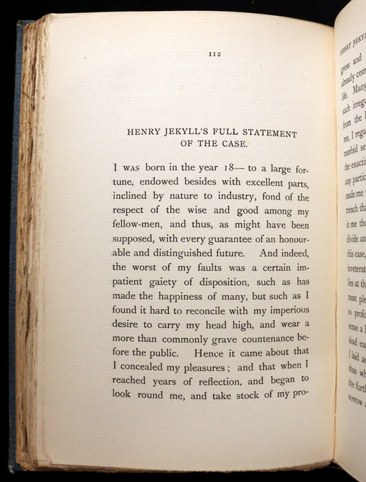 1896 Rare Book - The Strange Case of Dr Jekyll and Mr Hyde with Other Fables by Stevenson.