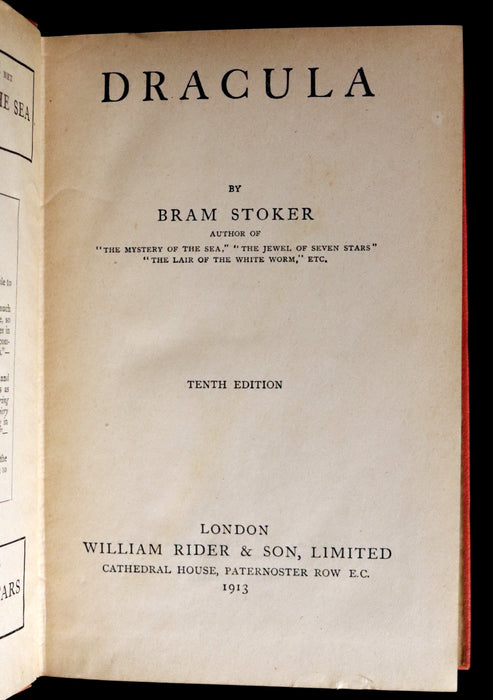 1913 Rare Edition - DRACULA by Bram Stoker. Gothic Vampire Story.