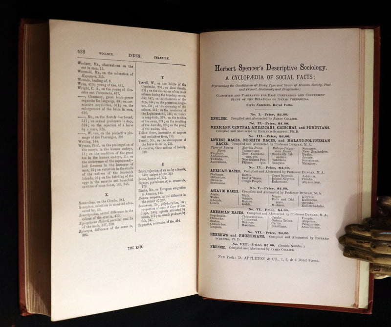 1892 Rare Book - CHARLES DARWIN - The DESCENT OF MAN and Selection in Relation to Sex.