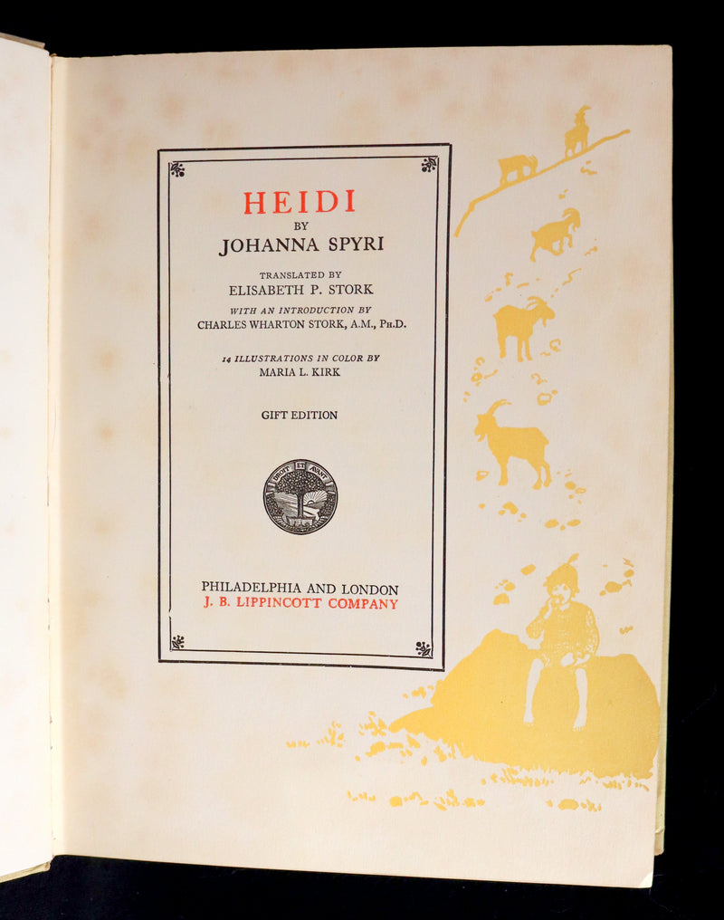 1919 Rare Book - HEIDI by Johanna Spyri illustrated in color by Maria L. Kirk.