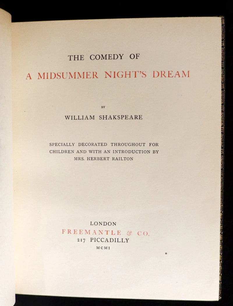 1901 Rare First Edition illustrated by Fanny Railton - Shakespeare's Midsummer Night's Dream in a beautiful binding.