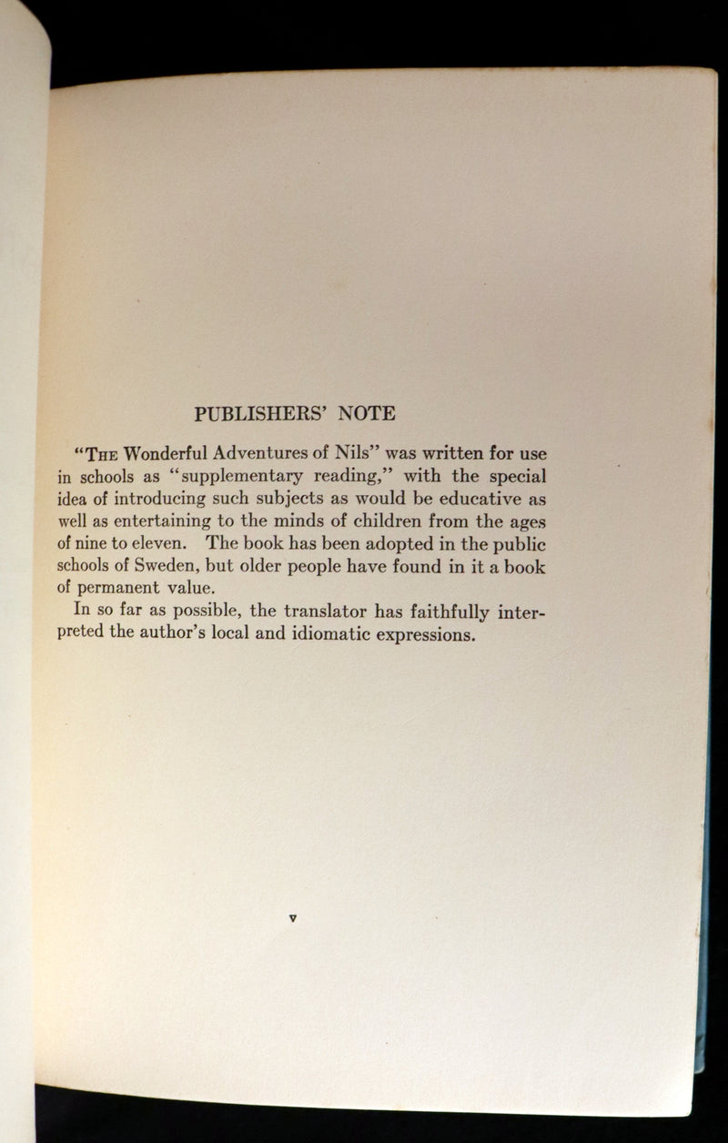 1921 Rare First illustrated Edition by Mary Hamilton Frye - THE WONDERFUL ADVENTURES OF NILS by Selma Lagerlof.