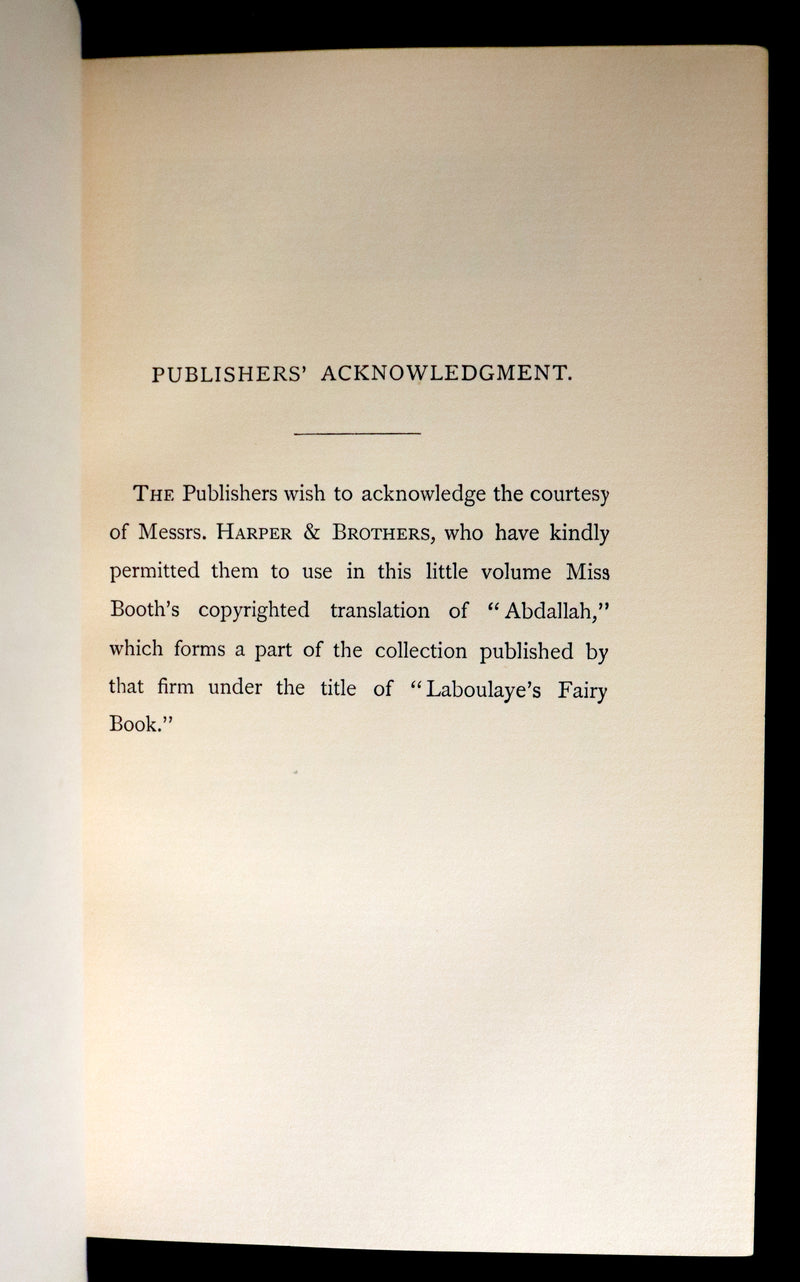 1892 Rare Book - ABDALLAH, Or The Four-Leaved Shamrock, An ARAB TALE by Edouard Laboulaye.