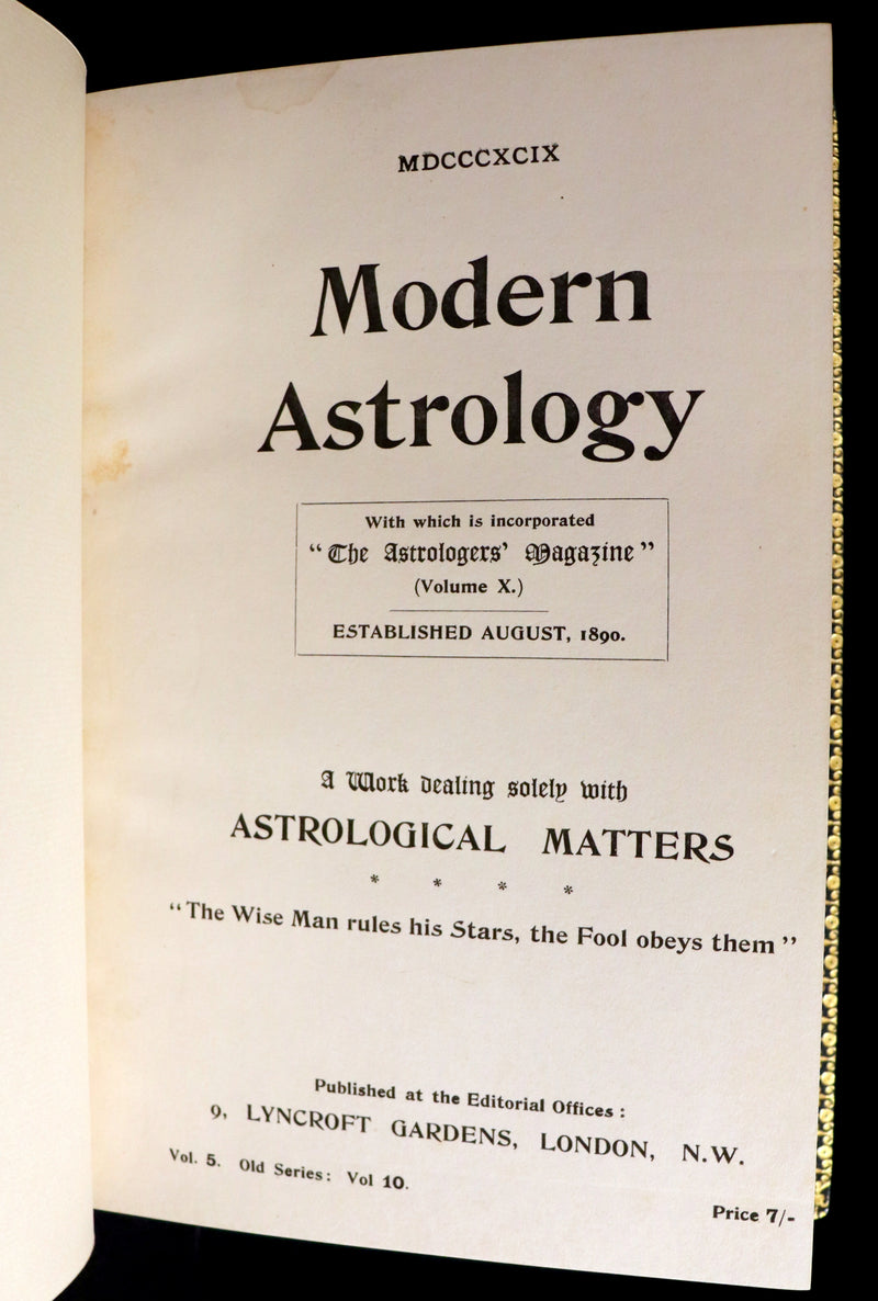 1899 Scarce Book bound by Zaehnsdorf for Asprey - MODERN ASTROLOGY - The Astrologers' Magazine by Alan Leo. Copy of Governor Charles Edison.
