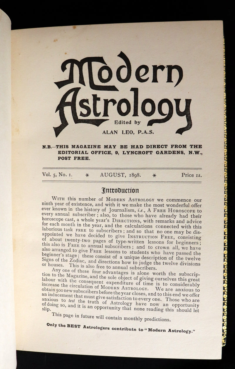 1899 Scarce Book bound by Zaehnsdorf for Asprey - MODERN ASTROLOGY - The Astrologers' Magazine by Alan Leo. Copy of Governor Charles Edison.