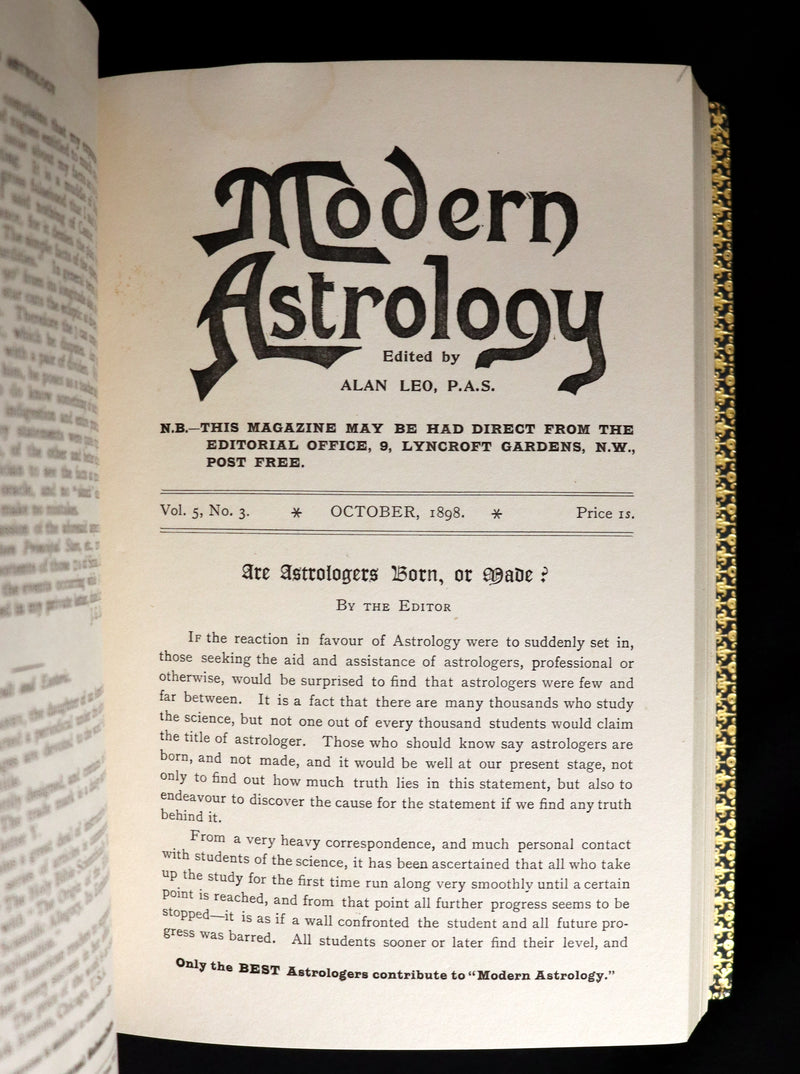 1899 Scarce Book bound by Zaehnsdorf for Asprey - MODERN ASTROLOGY - The Astrologers' Magazine by Alan Leo. Copy of Governor Charles Edison.