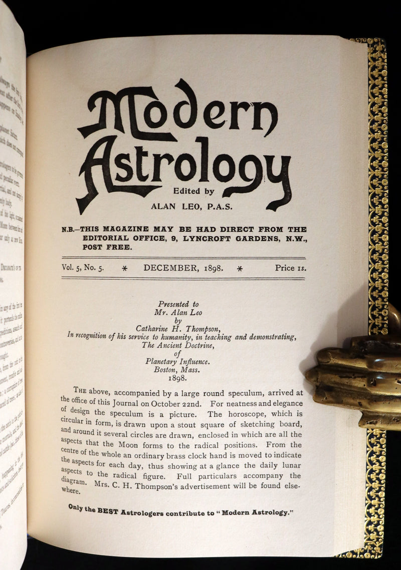 1899 Scarce Book bound by Zaehnsdorf for Asprey - MODERN ASTROLOGY - The Astrologers' Magazine by Alan Leo. Copy of Governor Charles Edison.