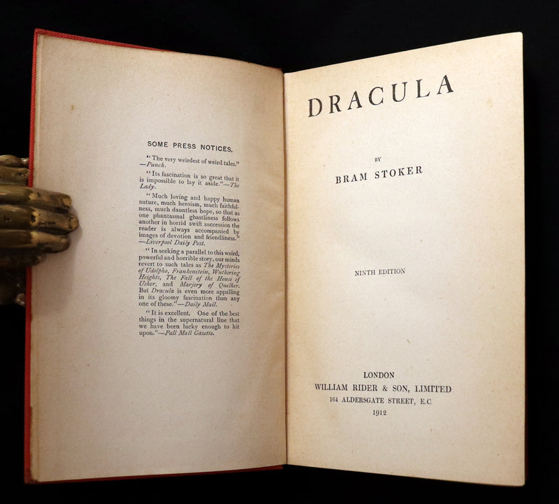 1912 Rare First Rider Edition - DRACULA by Bram Stoker. Gothic Vampire Story.