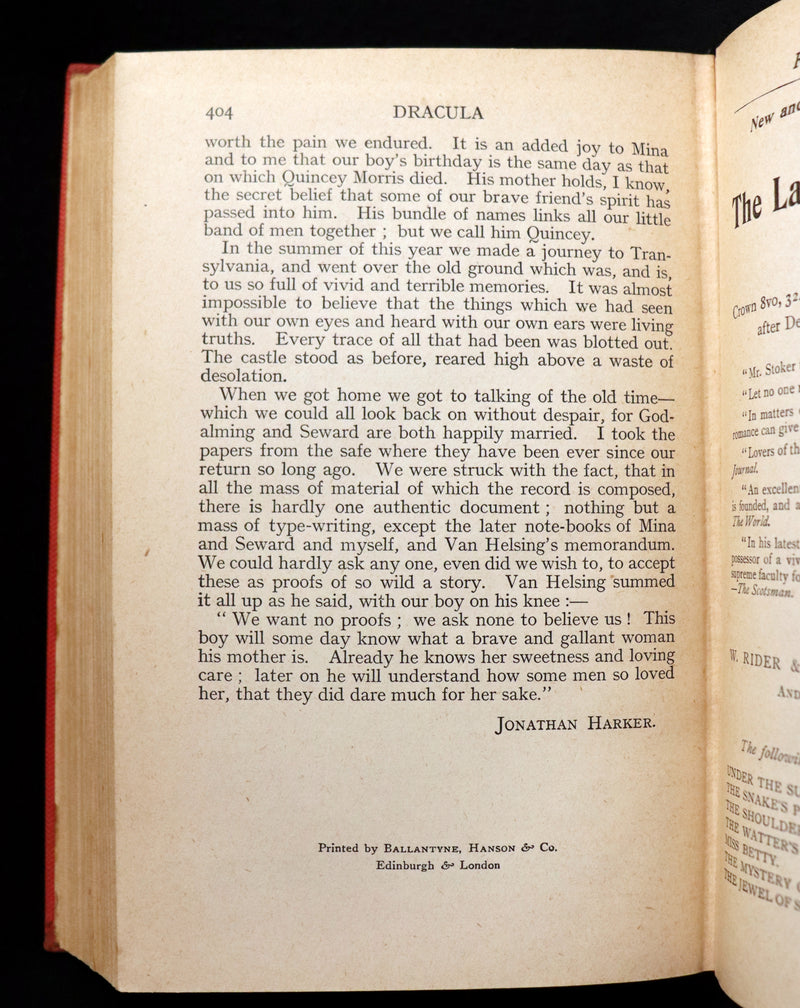 1912 Rare First Rider Edition - DRACULA by Bram Stoker. Gothic Vampire Story.