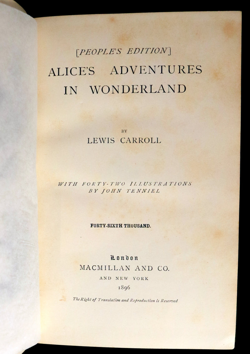1896 Rare Victorian Book - Alice's Adventures in Wonderland by Lewis Carroll illustrated by John Tenniel.