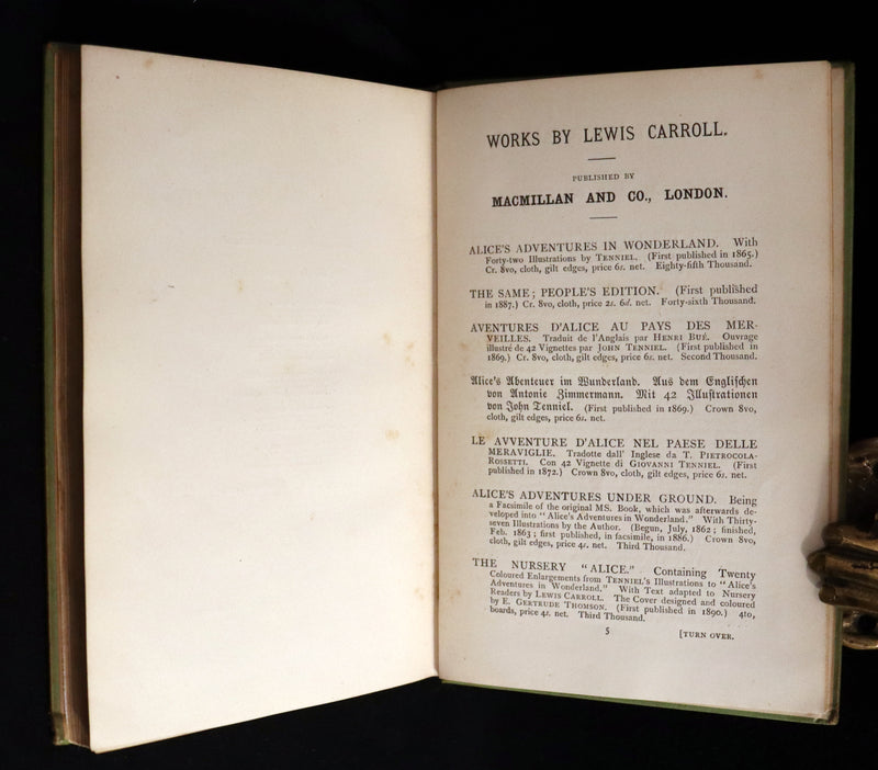 1896 Rare Victorian Book - Alice's Adventures in Wonderland by Lewis Carroll illustrated by John Tenniel.