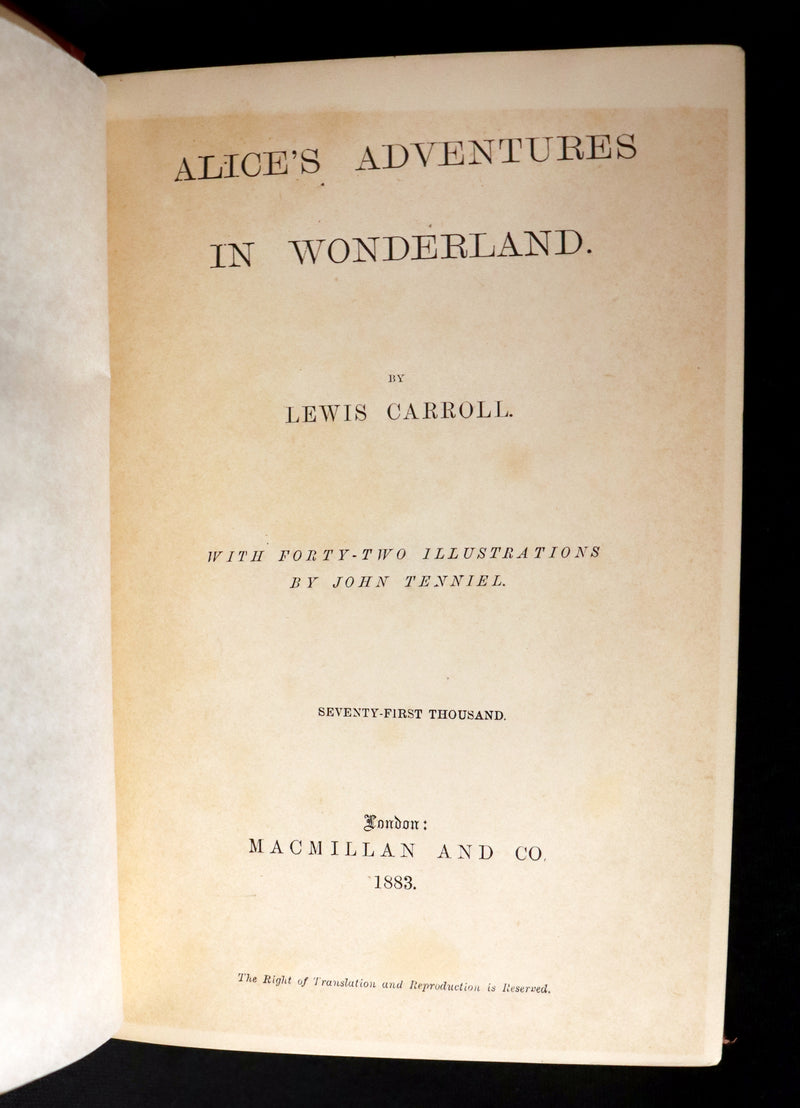 1883 Rare with John Tenniel Signature - Alice's Adventures in Wonderland by Lewis Carroll.