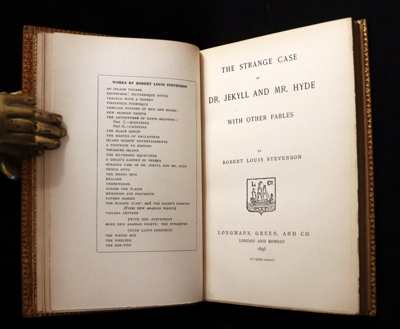 1896 Rare Book bound by Zaehnsdorf - The Strange Case of Dr Jekyll and Mr Hyde with Other Fables by Stevenson.