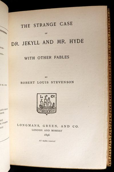 1896 Rare Book bound by Zaehnsdorf - The Strange Case of Dr Jekyll and Mr Hyde with Other Fables by Stevenson.