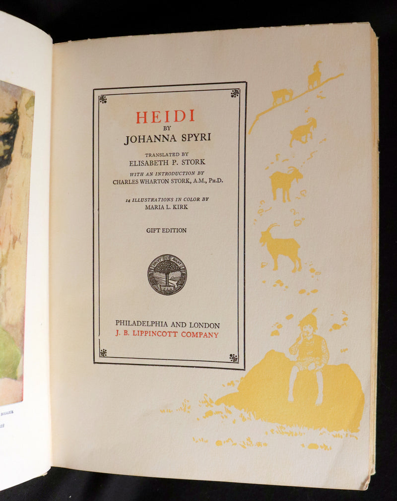 1919 Rare Book - HEIDI by Johanna Spyri illustrated in color by Maria L. Kirk. The Gift Edition.