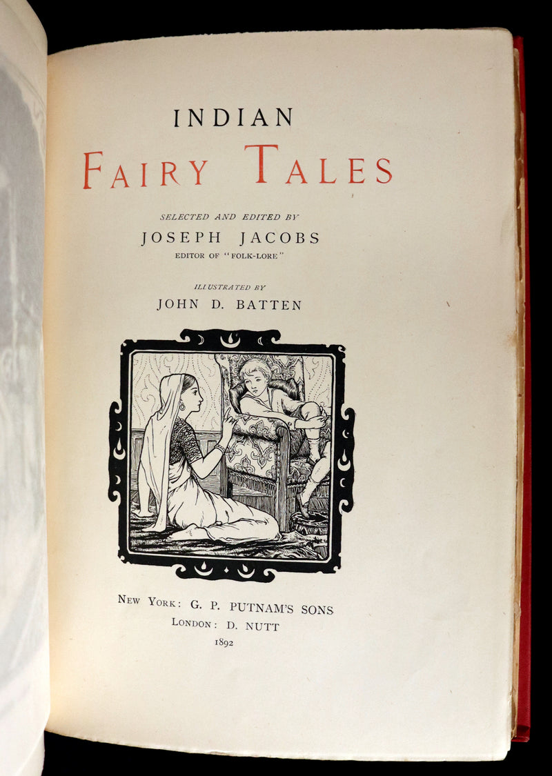 1892 Rare First Edition - INDIAN Fairy Tales by Joseph Jacobs illustrated by John D. Batten.