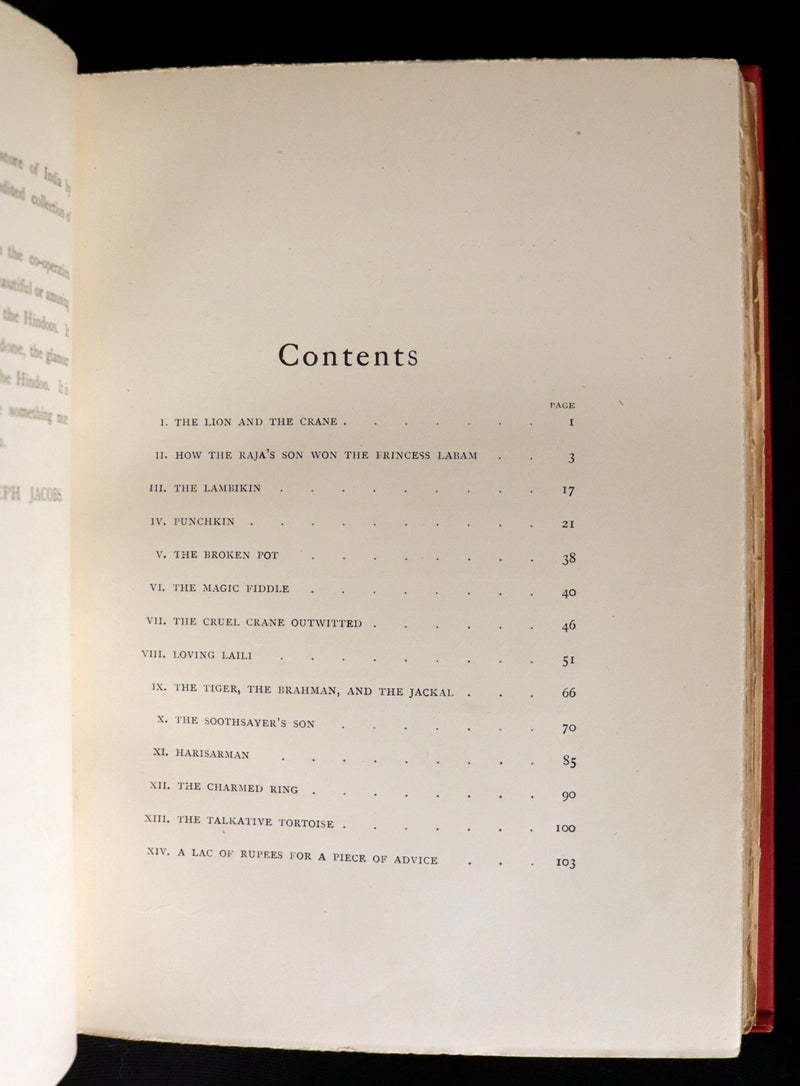 1892 Rare First Edition - INDIAN Fairy Tales by Joseph Jacobs illustrated by John D. Batten.