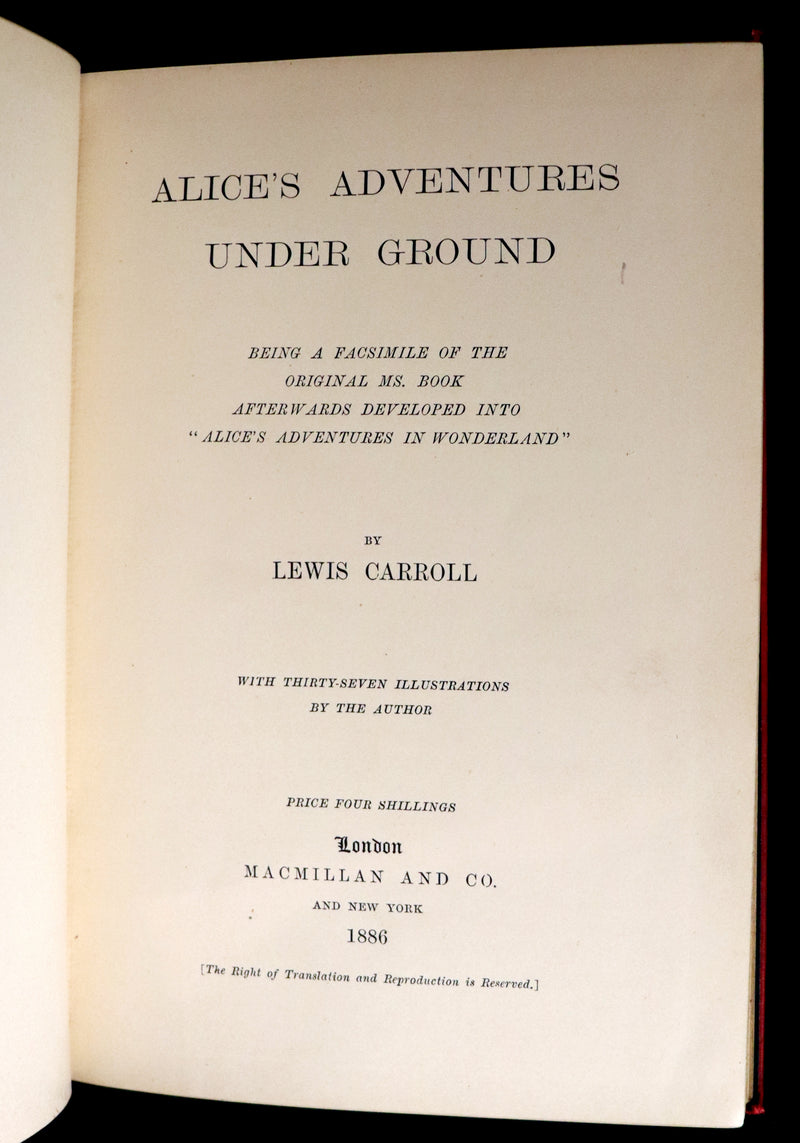 1886 Rare First Edition - Alice's Adventures Under Ground illustrated by Lewis Carroll.