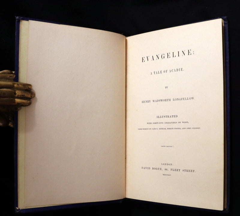 1854 Rare Victorian Book - Evangeline, A tale of Acadie by Henry Wadsworth Longfellow. Illustrated.